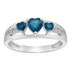 Gemminded Sterling Silver Heart-Cut London Blue Topaz & Diamond Accent 3-Stone Ring