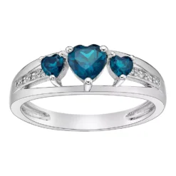 Gemminded Sterling Silver Heart-Cut London Blue Topaz & Diamond Accent 3-Stone Ring