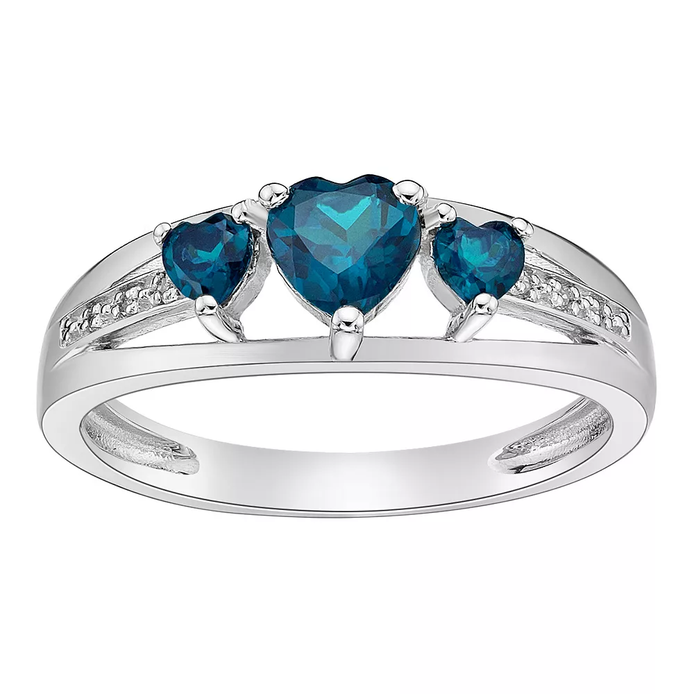 Gemminded Sterling Silver Heart-Cut London Blue Topaz & Diamond Accent 3-Stone Ring 3 Gemminded Sterling Silver Heart-Cut London Blue Topaz & Diamond Accent 3-Stone Ring