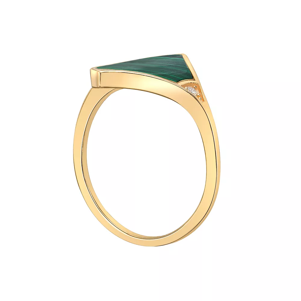 Gemminded 14k Gold Over Silver Malachite Fan Ring With Cubic Zirconia Accent 4 Gemminded 14k Gold Over Silver Malachite Fan Ring With Cubic Zirconia Accent - Image 2