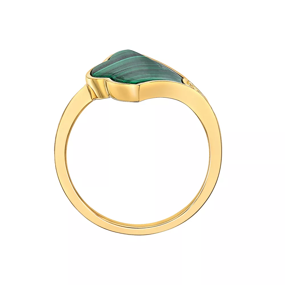 Gemminded 14k Gold Over Silver Malachite Fan Ring With Cubic Zirconia Accent 5 Gemminded 14k Gold Over Silver Malachite Fan Ring With Cubic Zirconia Accent - Image 3