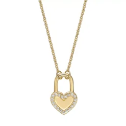 Gemminded 14k Gold Over Silver White Topaz Heart Lock Necklace