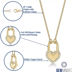 Gemminded 14k Gold Over Silver White Topaz Heart Lock Necklace -Gemminded Jewelry 5744267 ALT5