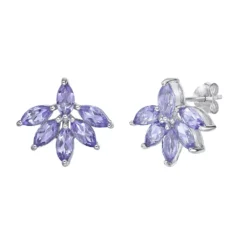 Gemminded Sterling Silver Amethyst Flower Stud Earrings -Gemminded Jewelry 5744268 ALT