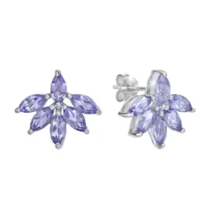 Gemminded Sterling Silver Amethyst Flower Stud Earrings -Gemminded Jewelry 5744268 ALT2