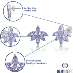 Gemminded Sterling Silver Amethyst Flower Stud Earrings -Gemminded Jewelry 5744268 ALT5