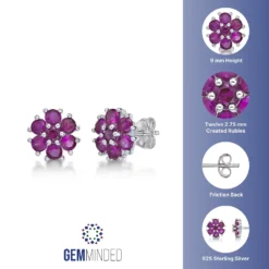 Gemminded Sterling Silver Lab-Created Ruby Flower Stud Earrings -Gemminded Jewelry 5744271 ALT5