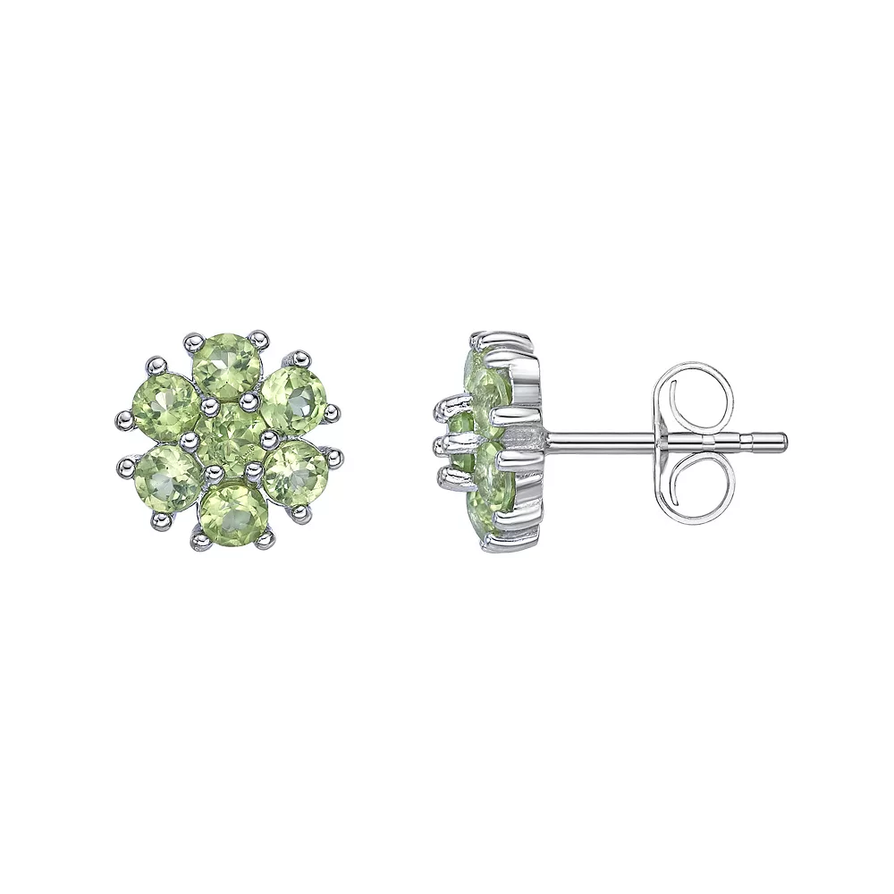 Gemminded Sterling Silver Peridot Flower Stud Earrings 3 Gemminded Sterling Silver Peridot Flower Stud Earrings