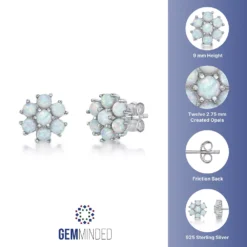 Gemminded Sterling Silver Lab-Created Opal Flower Stud Earrings -Gemminded Jewelry 5744273 ALT5