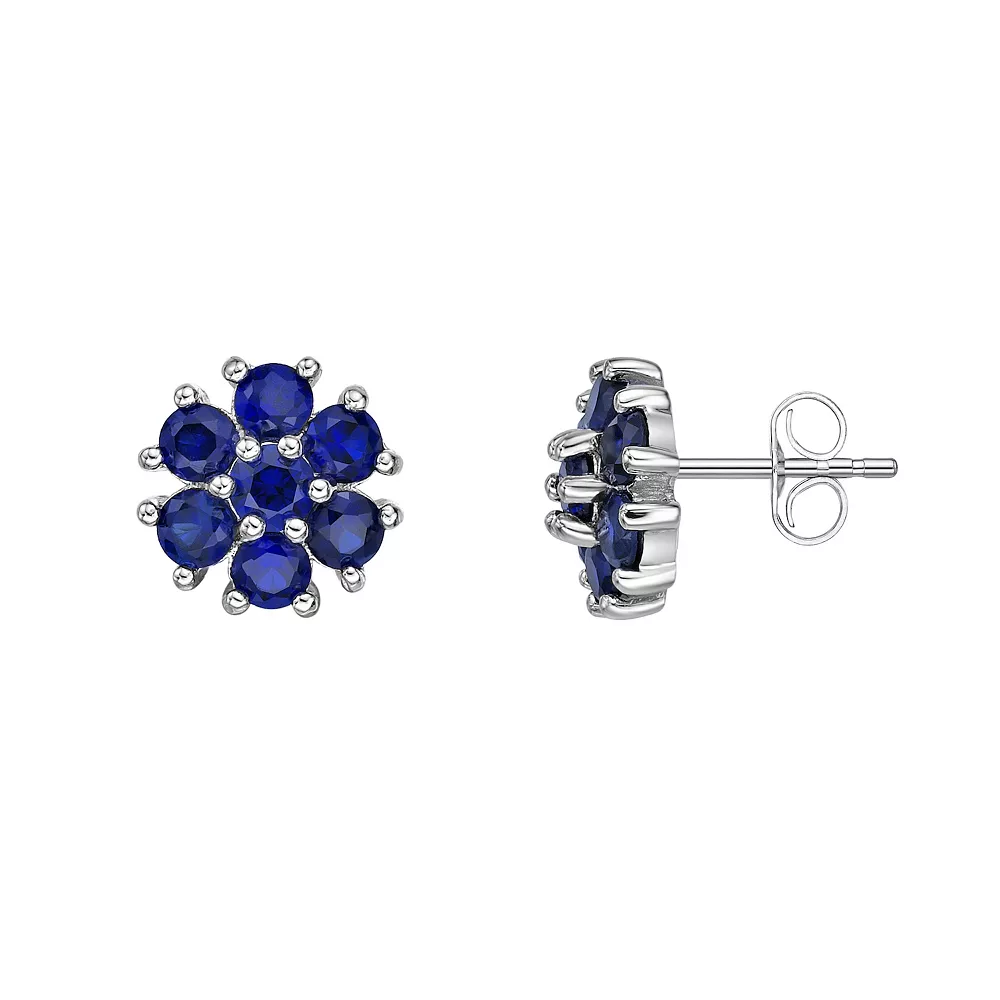 Gemminded Sterling Silver Lab-Created Blue Sapphire Flower Stud Earrings 3 Gemminded Sterling Silver Lab-Created Blue Sapphire Flower Stud Earrings