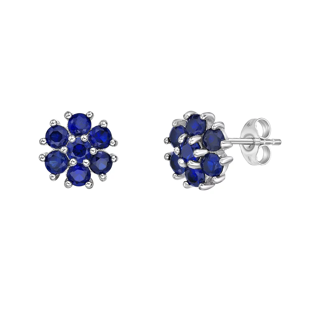 Gemminded Sterling Silver Lab-Created Blue Sapphire Flower Stud Earrings 4 Gemminded Sterling Silver Lab-Created Blue Sapphire Flower Stud Earrings - Image 2