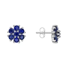 Gemminded Sterling Silver Lab-Created Blue Sapphire Flower Stud Earrings 8 Gemminded Sterling Silver Lab-Created Blue Sapphire Flower Stud Earrings -Gemminded Jewelry 5744274 ALT2