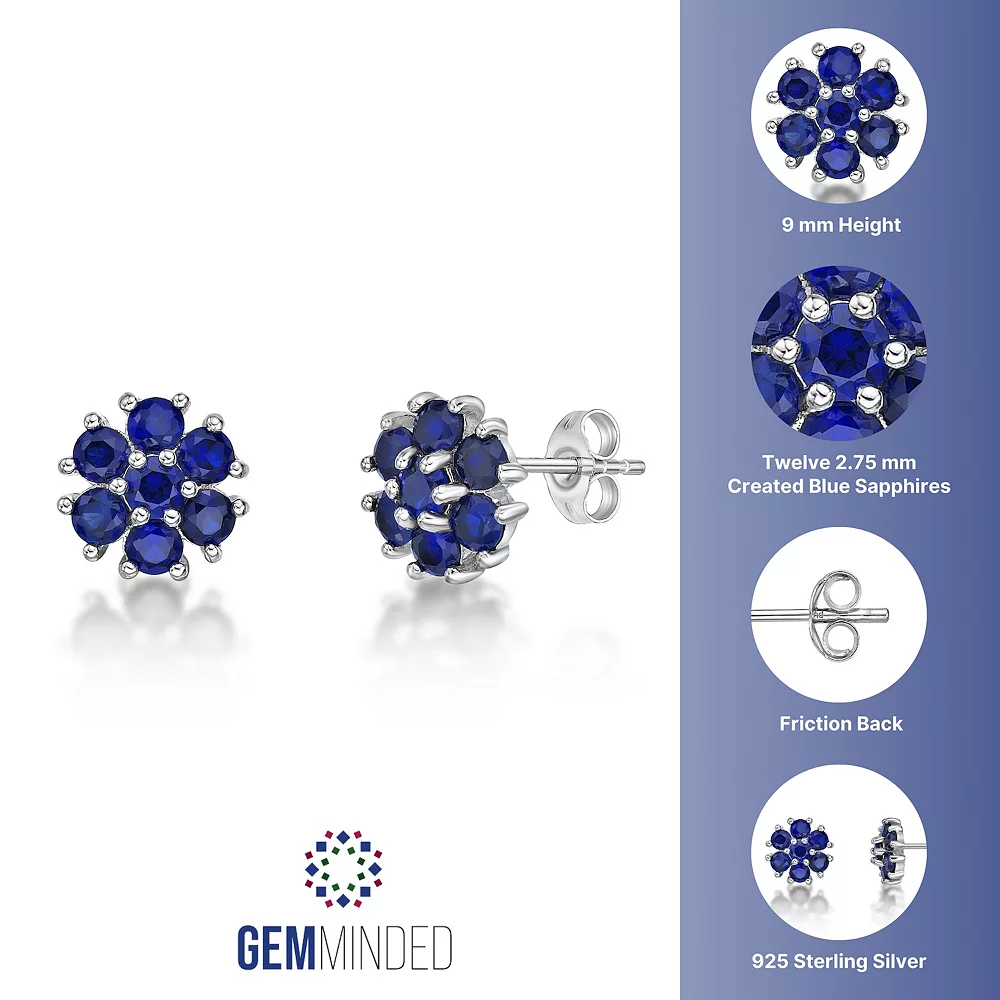 Gemminded Sterling Silver Lab-Created Blue Sapphire Flower Stud Earrings 6 Gemminded Sterling Silver Lab-Created Blue Sapphire Flower Stud Earrings - Image 4
