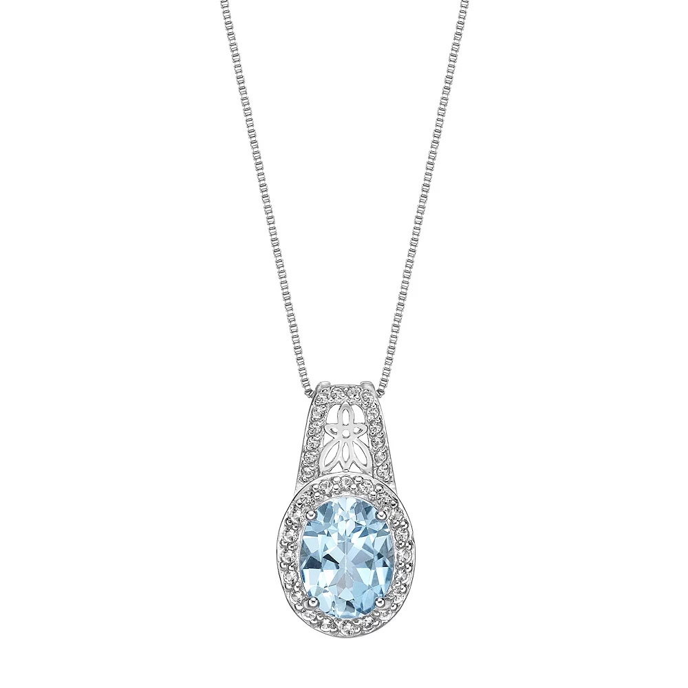 Gemminded Sterling Silver Sky Blue & White Topaz Pendant Necklace 3 Gemminded Sterling Silver Sky Blue & White Topaz Pendant Necklace