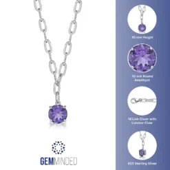 Gemminded Sterling Silver Amethyst Pendant Necklace -Gemminded Jewelry 5744287 ALT5