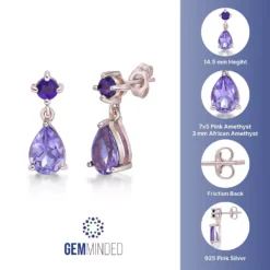 Gemminded 14k Rose Gold Over Silver Amethyst Drop Earrings -Gemminded Jewelry 5744295 ALT5