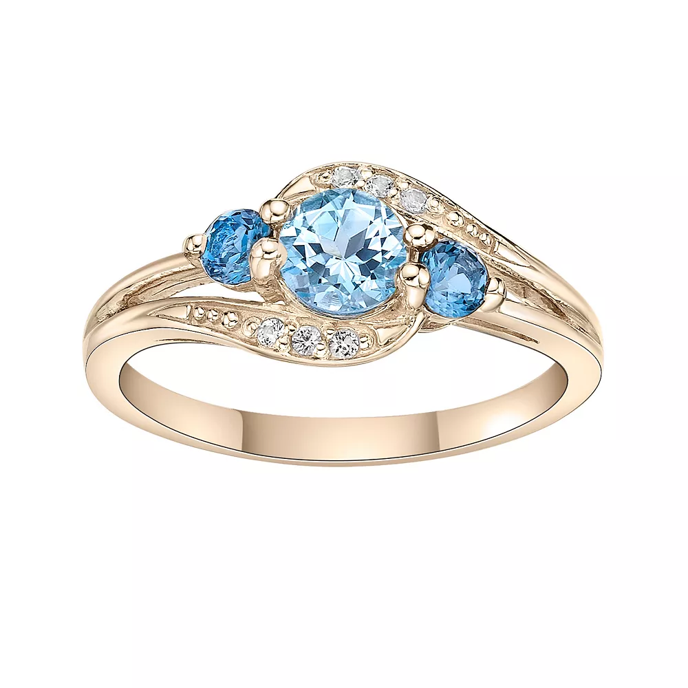 Gemminded 14k Gold Over Silver Blue, London Blue & White Topaz Ring 3 Gemminded 14k Gold Over Silver Blue, London Blue & White Topaz Ring