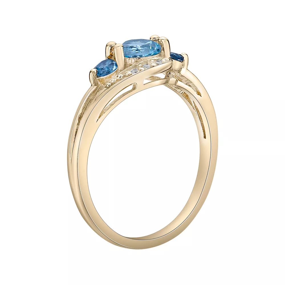 Gemminded 14k Gold Over Silver Blue, London Blue & White Topaz Ring 4 Gemminded 14k Gold Over Silver Blue, London Blue & White Topaz Ring - Image 2