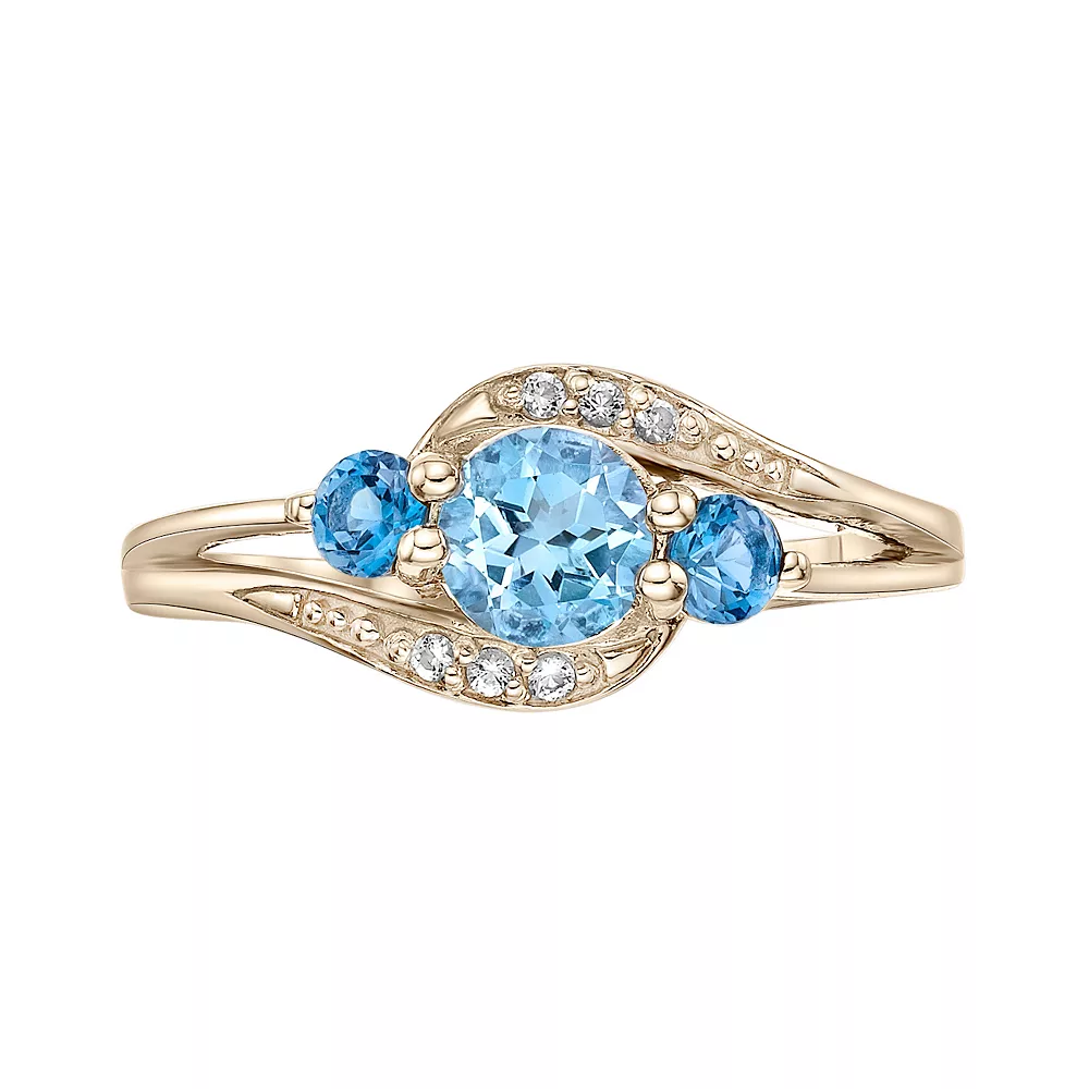 Gemminded 14k Gold Over Silver Blue, London Blue & White Topaz Ring 6 Gemminded 14k Gold Over Silver Blue, London Blue & White Topaz Ring - Image 4