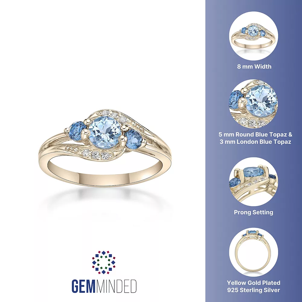 Gemminded 14k Gold Over Silver Blue, London Blue & White Topaz Ring 7 Gemminded 14k Gold Over Silver Blue, London Blue & White Topaz Ring - Image 5
