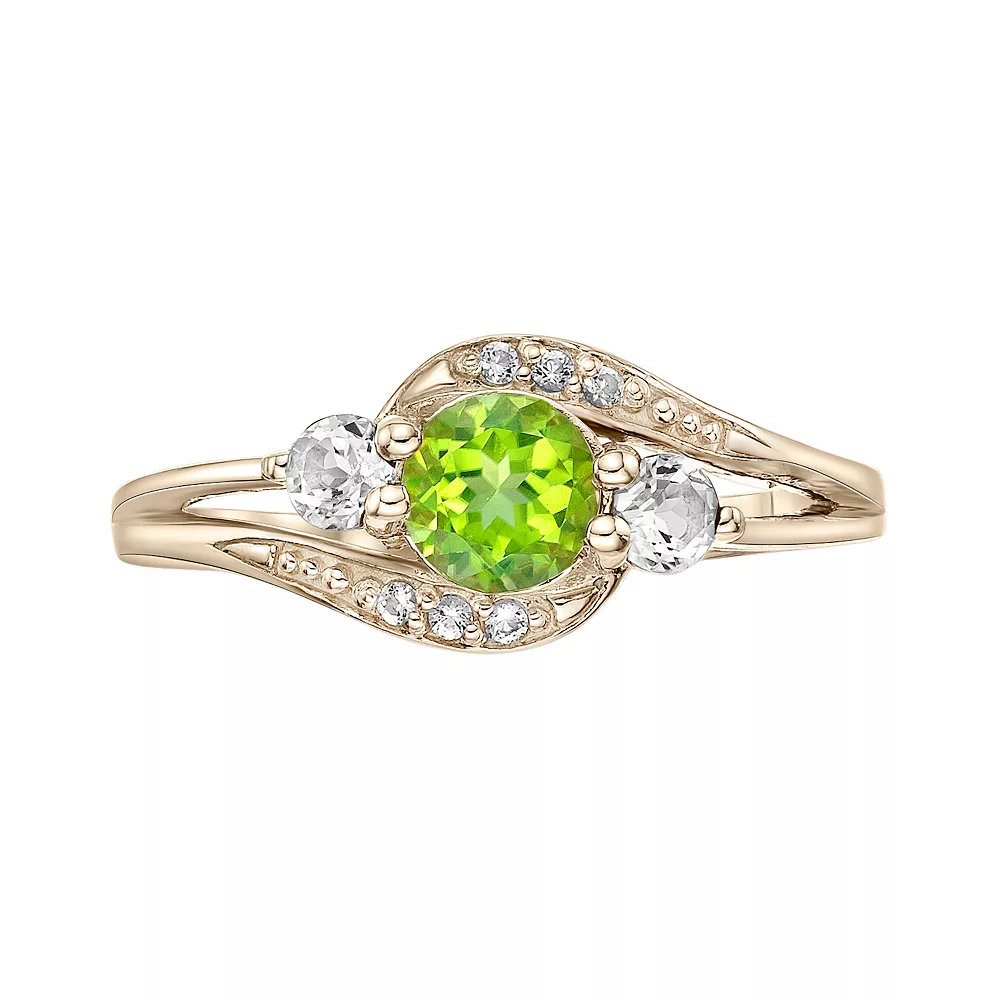 Gemminded 14k Gold Over Silver Peridot & White Topaz Ring 6 Gemminded 14k Gold Over Silver Peridot & White Topaz Ring - Image 4