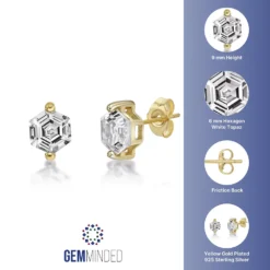 Gemminded 14k Gold Over Silver White Topaz Stud Earrings -Gemminded Jewelry 5744301 ALT5