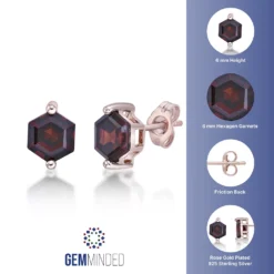 Gemminded 14k Rose Gold Over Silver Garnet Stud Earrings -Gemminded Jewelry 5744306 ALT5