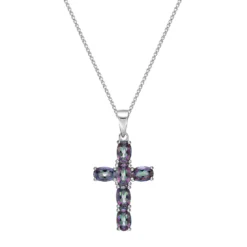 Gemminded Sterling Silver Mystic Topaz Cross Pendant Necklace