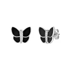 Gemminded Sterling Silver Cubic Zirconia & Black Onyx Butterfly Earrings -Gemminded Jewelry 5744311 ALT