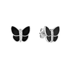Gemminded Sterling Silver Cubic Zirconia & Black Onyx Butterfly Earrings -Gemminded Jewelry 5744311 ALT2