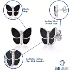 Gemminded Sterling Silver Cubic Zirconia & Black Onyx Butterfly Earrings -Gemminded Jewelry 5744311 ALT5