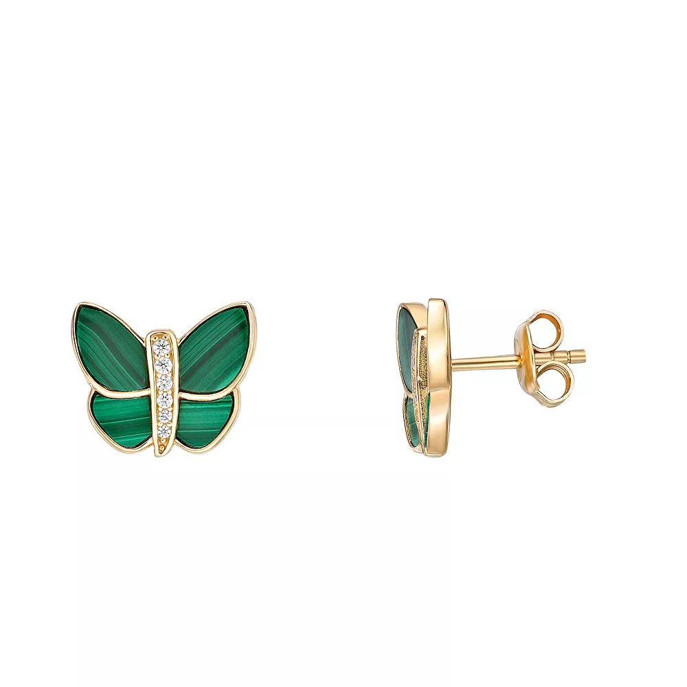 Gemminded 14k Gold Over Silver Cubic Zirconia & Malachite Butterfly Earrings 3 Gemminded 14k Gold Over Silver Cubic Zirconia & Malachite Butterfly Earrings