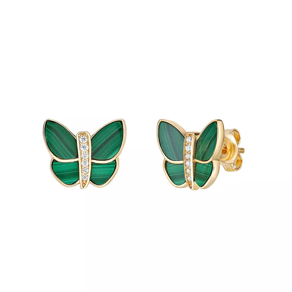 Gemminded 14k Gold Over Silver Cubic Zirconia & Malachite Butterfly Earrings 4 Gemminded 14k Gold Over Silver Cubic Zirconia & Malachite Butterfly Earrings - Image 2