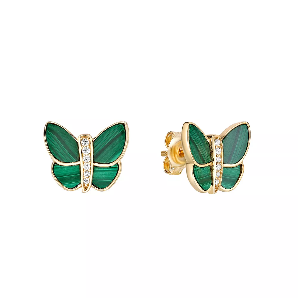 Gemminded 14k Gold Over Silver Cubic Zirconia & Malachite Butterfly Earrings 5 Gemminded 14k Gold Over Silver Cubic Zirconia & Malachite Butterfly Earrings - Image 3