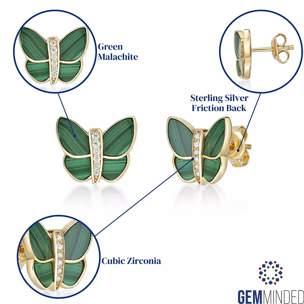 Gemminded 14k Gold Over Silver Cubic Zirconia & Malachite Butterfly Earrings 6 Gemminded 14k Gold Over Silver Cubic Zirconia & Malachite Butterfly Earrings - Image 4