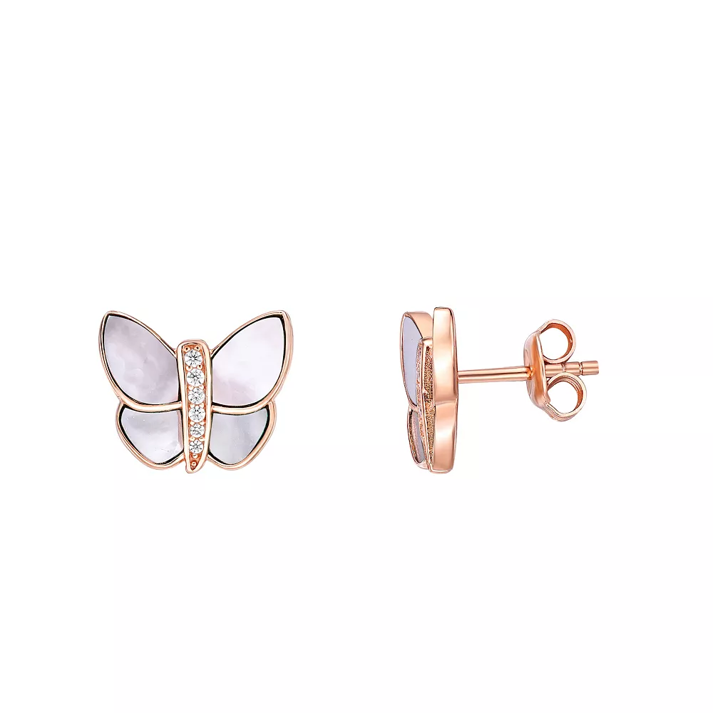 Gemminded 14k Rose Gold Over Silver Cubic Zirconia Mother Of Pearl Butterfly Earrings 3 Gemminded 14k Rose Gold Over Silver Cubic Zirconia Mother Of Pearl Butterfly Earrings