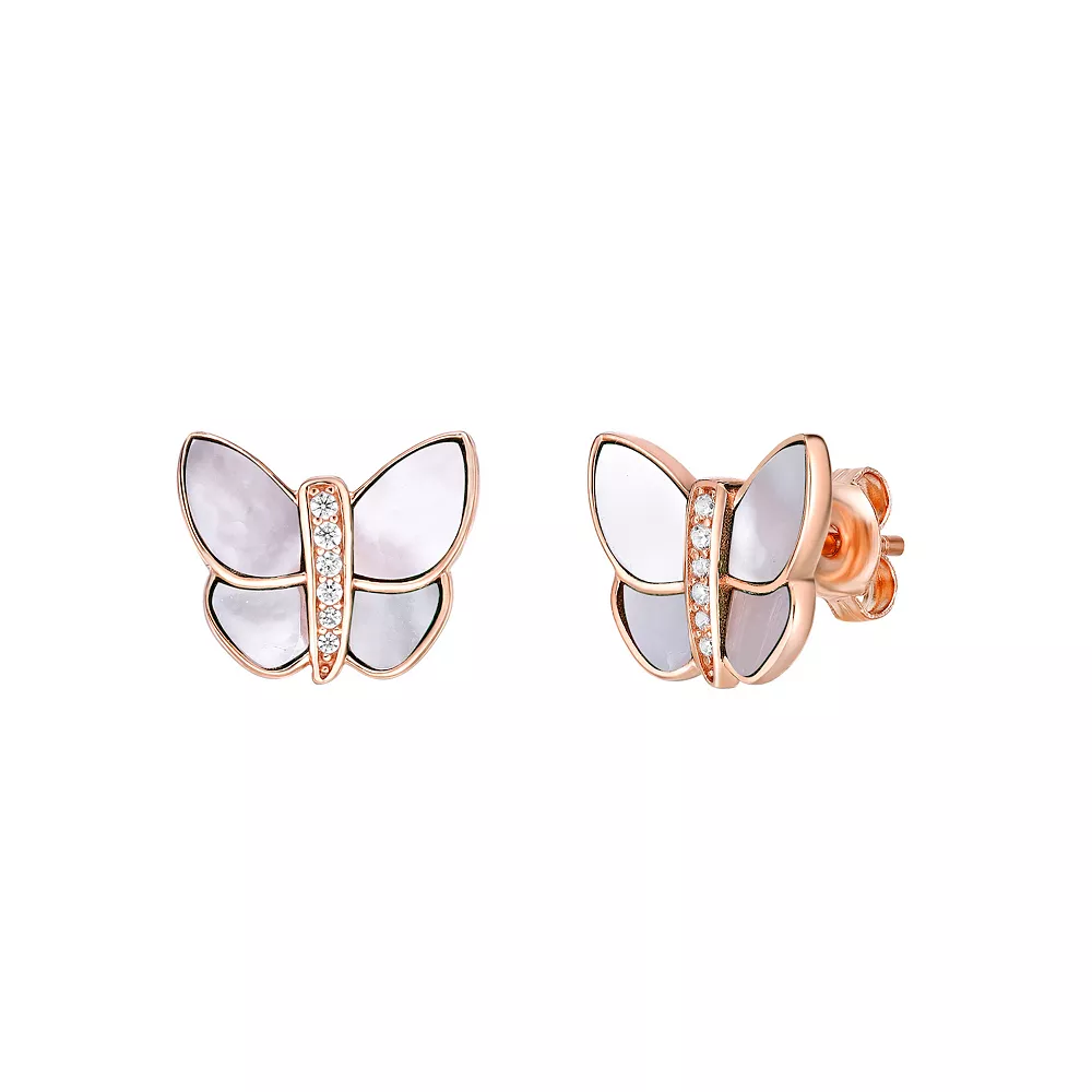 Gemminded 14k Rose Gold Over Silver Cubic Zirconia Mother Of Pearl Butterfly Earrings 4 Gemminded 14k Rose Gold Over Silver Cubic Zirconia Mother Of Pearl Butterfly Earrings - Image 2