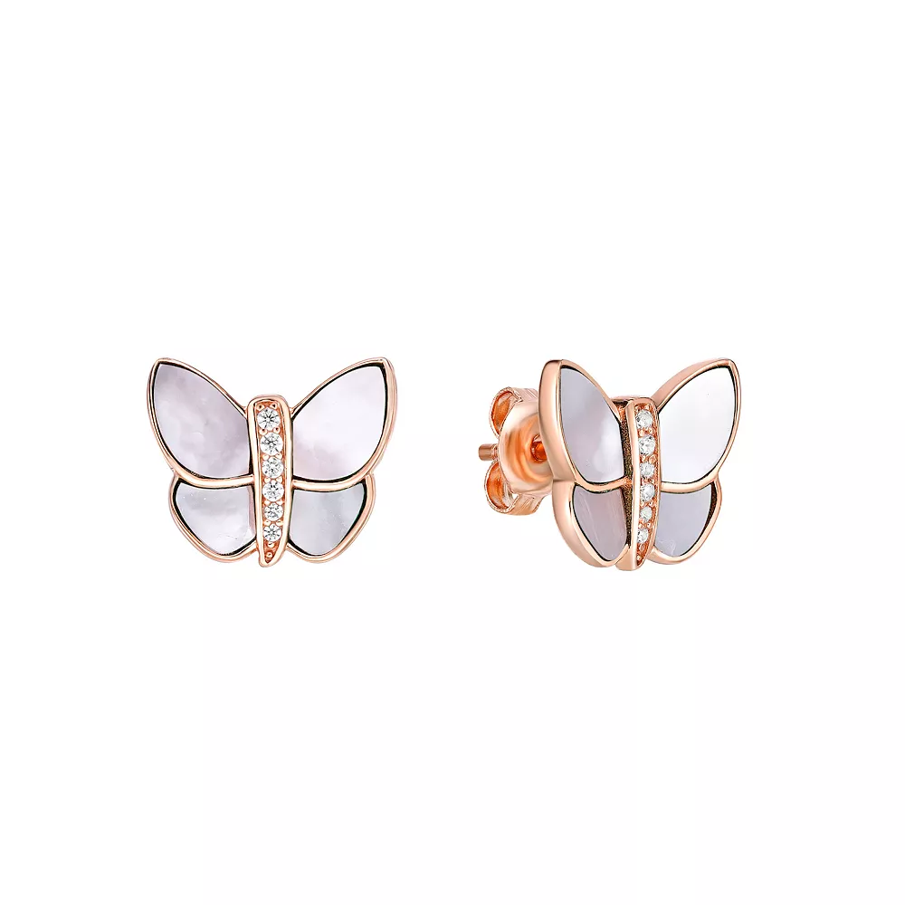 Gemminded 14k Rose Gold Over Silver Cubic Zirconia Mother Of Pearl Butterfly Earrings 5 Gemminded 14k Rose Gold Over Silver Cubic Zirconia Mother Of Pearl Butterfly Earrings - Image 3
