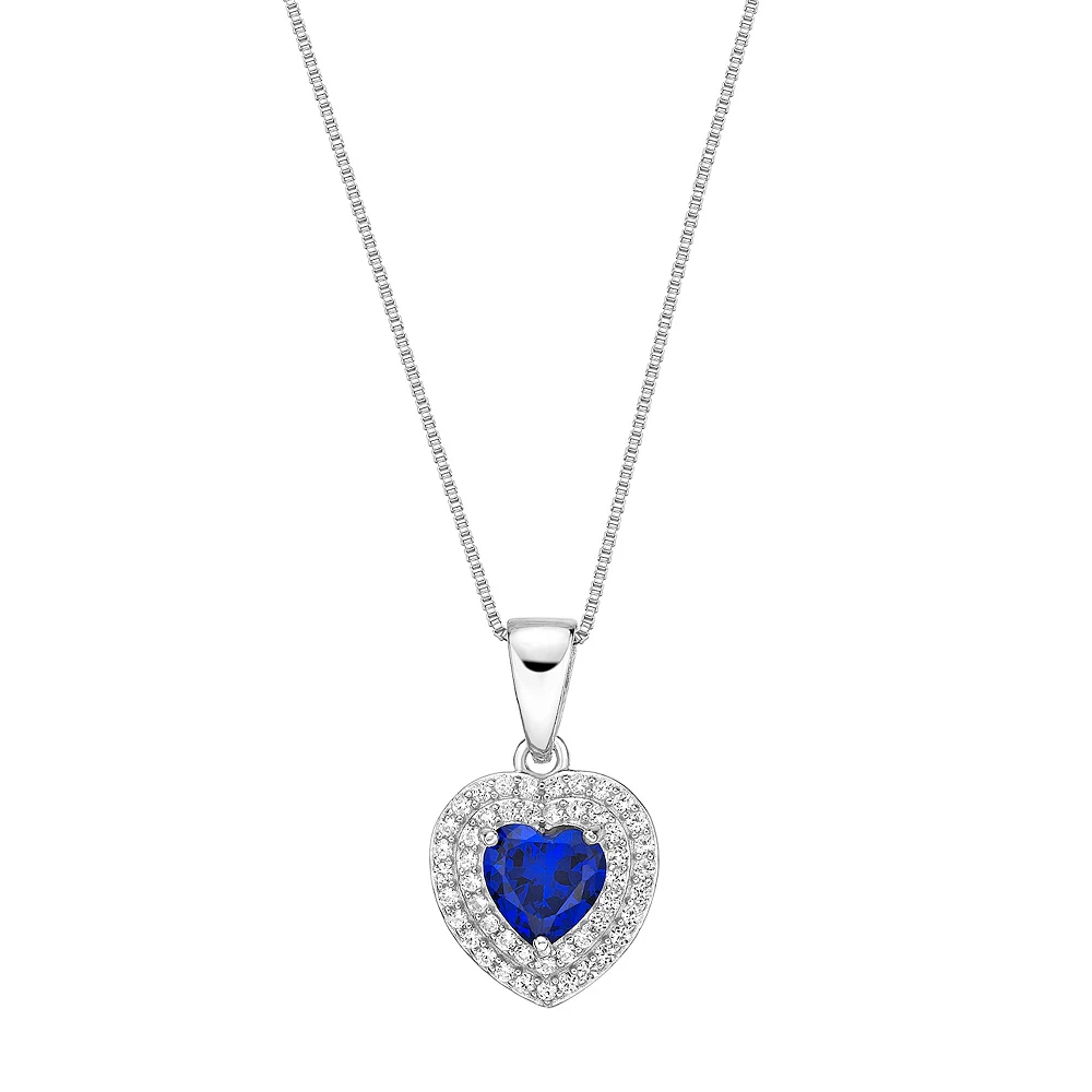 Gemminded Sterling Silver Lab-Created Sapphire & Lab-Created White Sapphire Heart Pendant Necklace 3 Gemminded Sterling Silver Lab-Created Sapphire & Lab-Created White Sapphire Heart Pendant Necklace