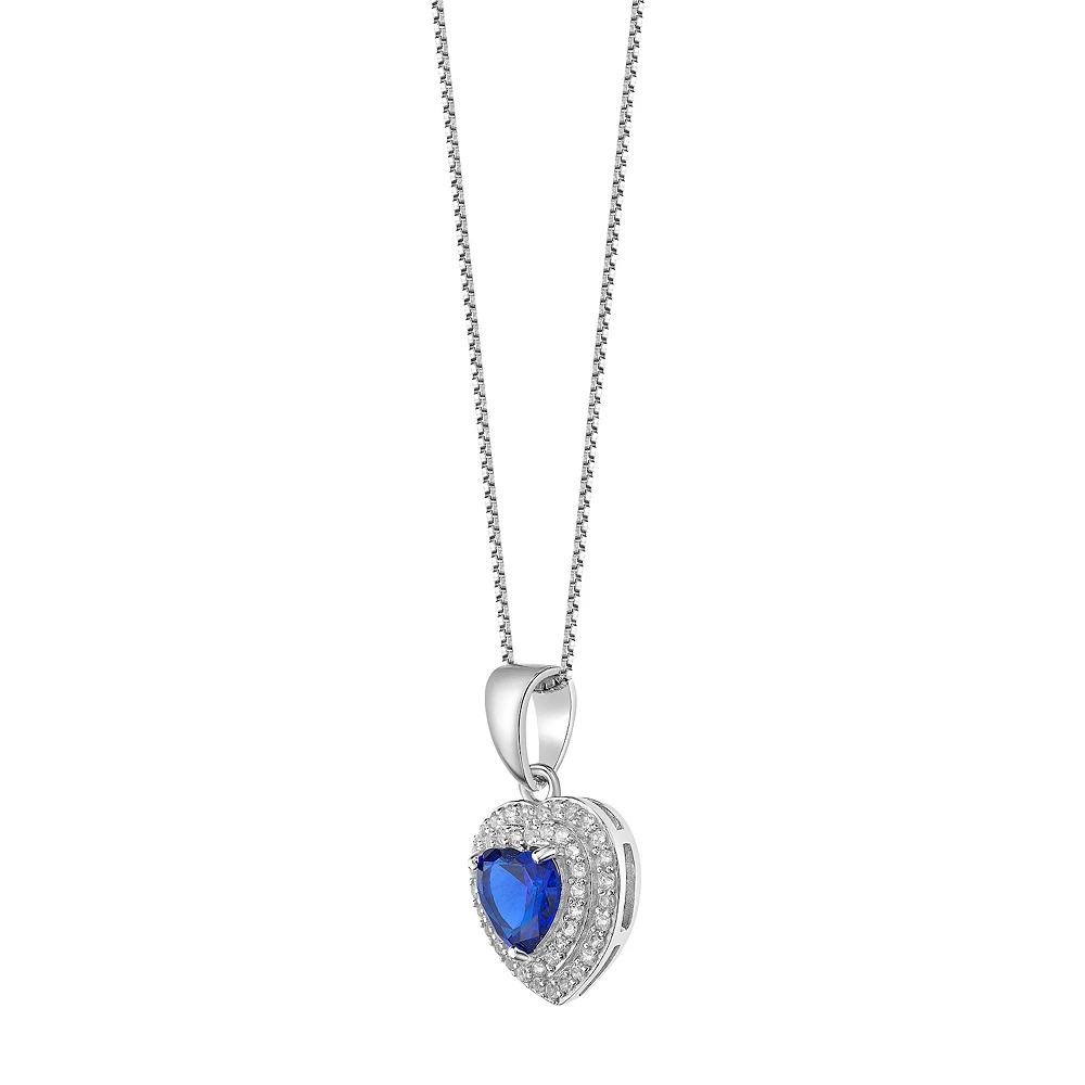 Gemminded Sterling Silver Lab-Created Sapphire & Lab-Created White Sapphire Heart Pendant Necklace 4 Gemminded Sterling Silver Lab-Created Sapphire & Lab-Created White Sapphire Heart Pendant Necklace - Image 2