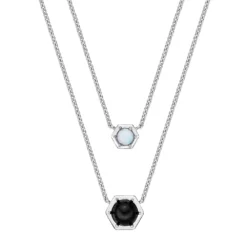 Gemminded Sterling Silver Onyx & Lab-Created Opal Hexagon Layered Necklace