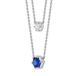 Gemminded Sterling Silver Lab-Created Sapphire & Lab-Created White Sapphire Hexagon Layered Necklace -Gemminded Jewelry 5955559 ALT