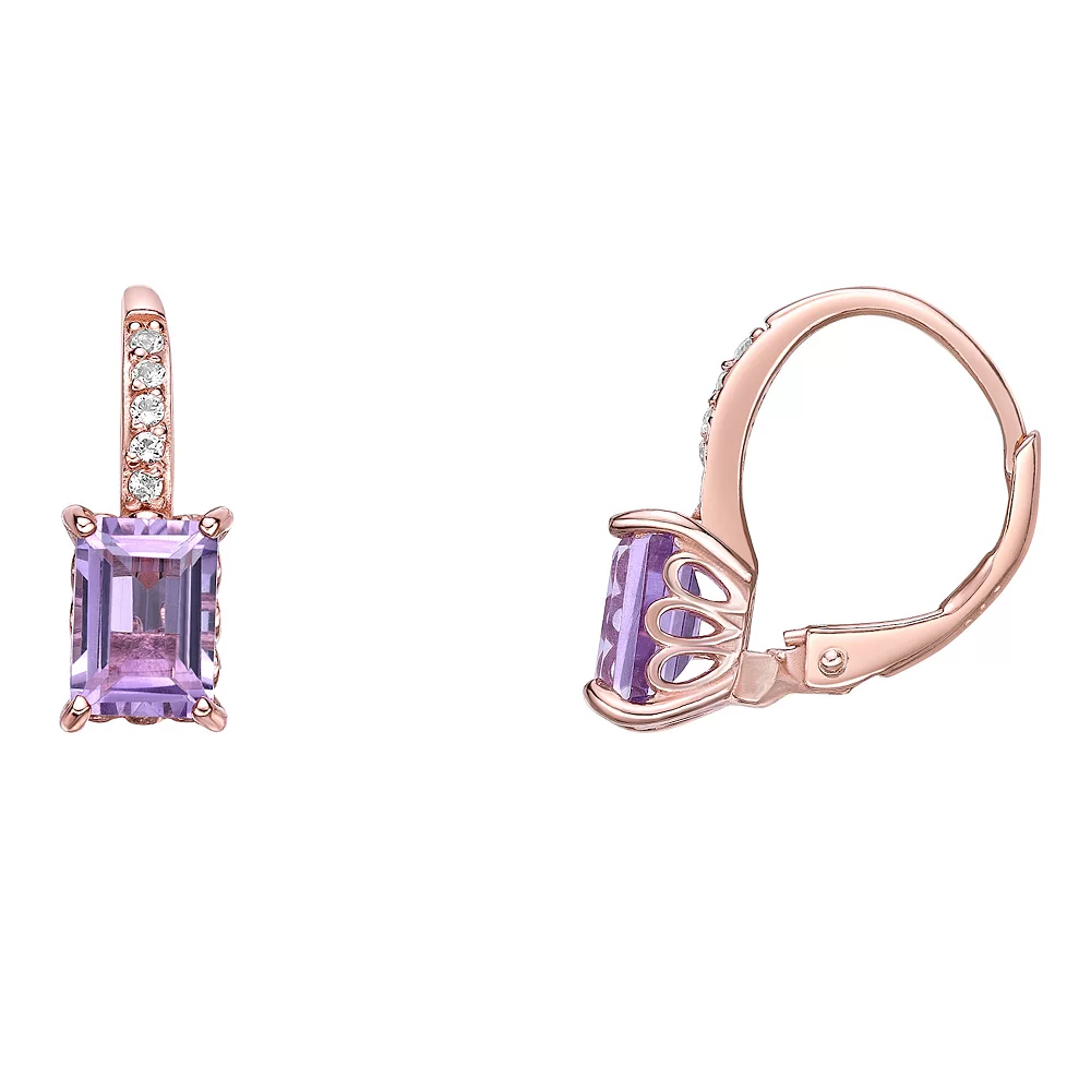 Gemminded 18k Rose Gold Over Silver Amethyst & White Topaz Leverback Earrings 3 Gemminded 18k Rose Gold Over Silver Amethyst & White Topaz Leverback Earrings