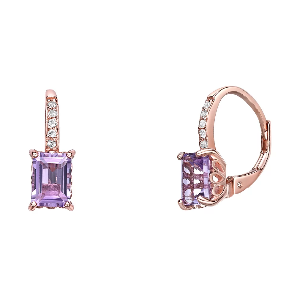 Gemminded 18k Rose Gold Over Silver Amethyst & White Topaz Leverback Earrings 4 Gemminded 18k Rose Gold Over Silver Amethyst & White Topaz Leverback Earrings - Image 2