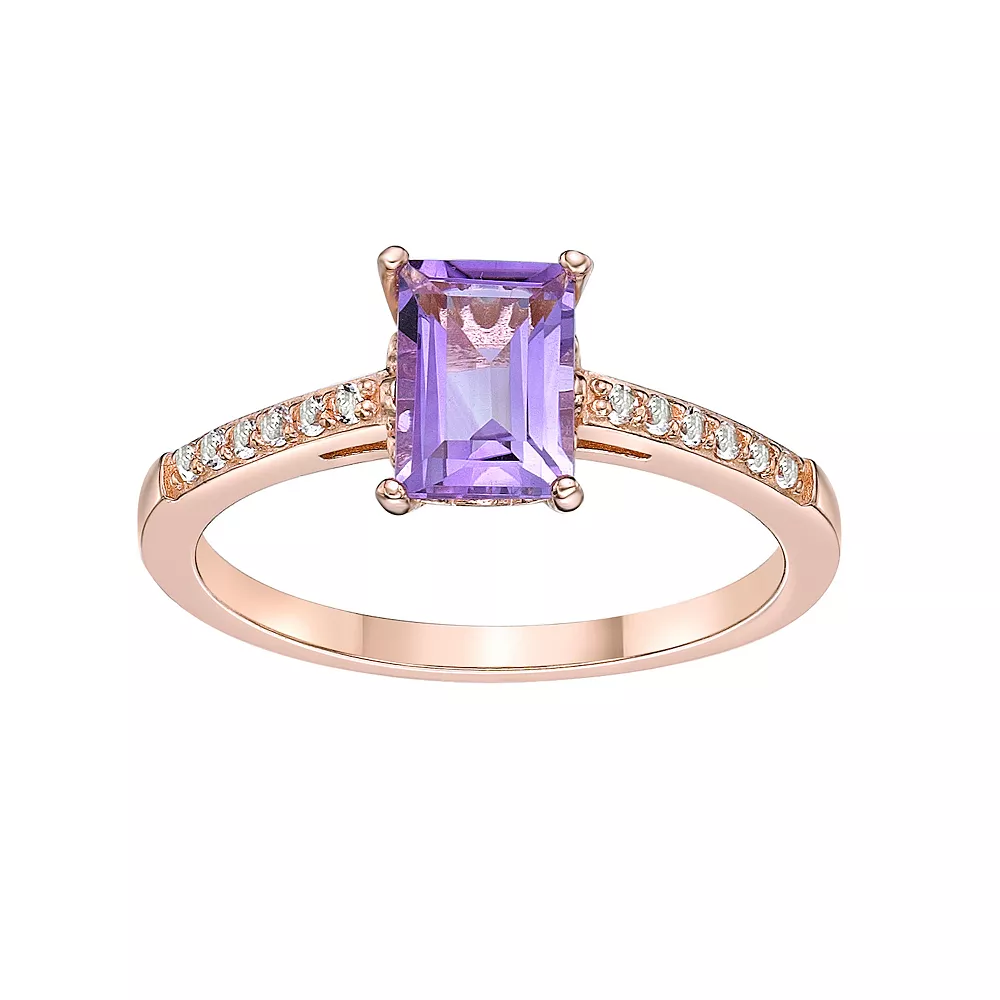 Gemminded 18k Rose Gold Over Silver Amethyst & White Topaz Ring 3 Gemminded 18k Rose Gold Over Silver Amethyst & White Topaz Ring