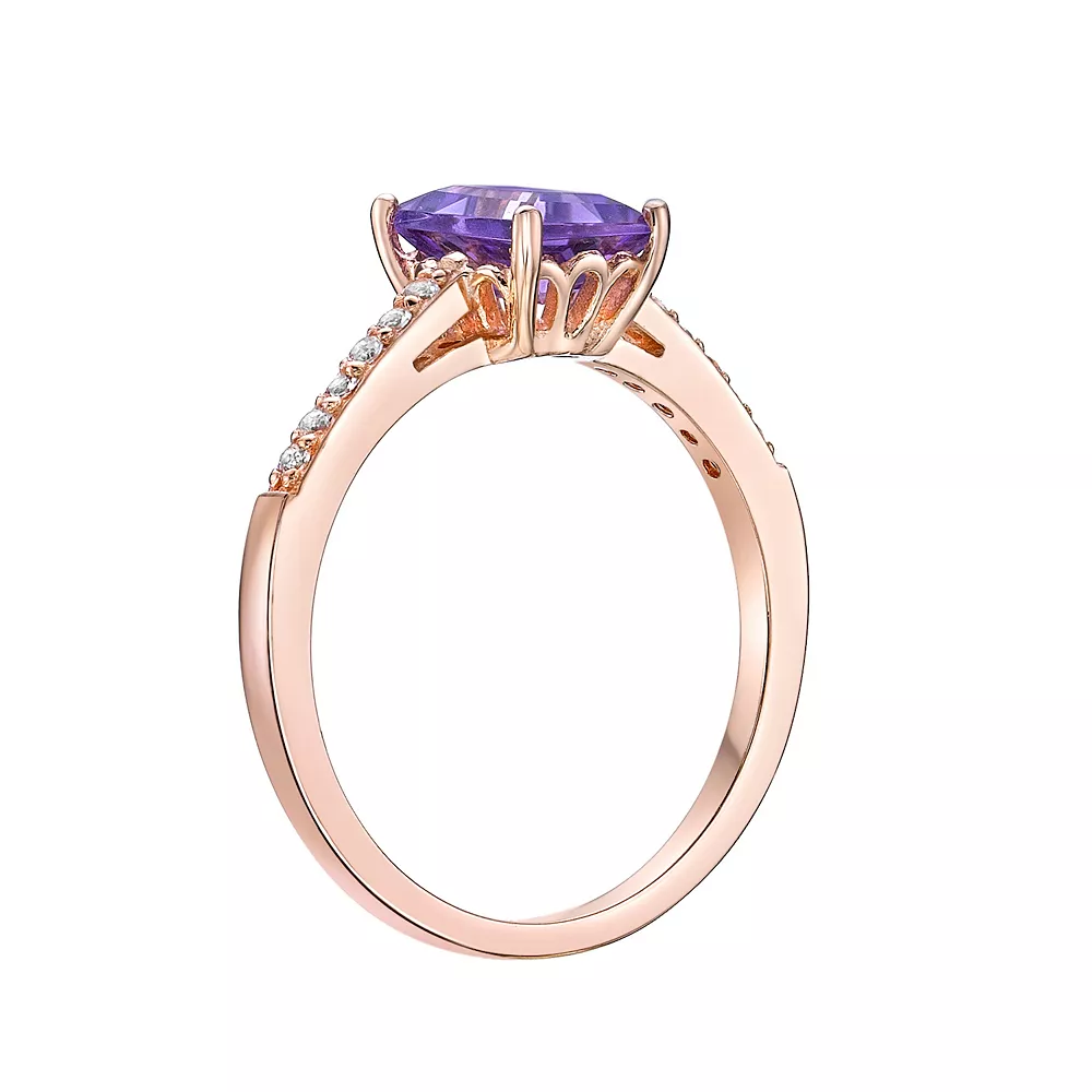 Gemminded 18k Rose Gold Over Silver Amethyst & White Topaz Ring 4 Gemminded 18k Rose Gold Over Silver Amethyst & White Topaz Ring - Image 2