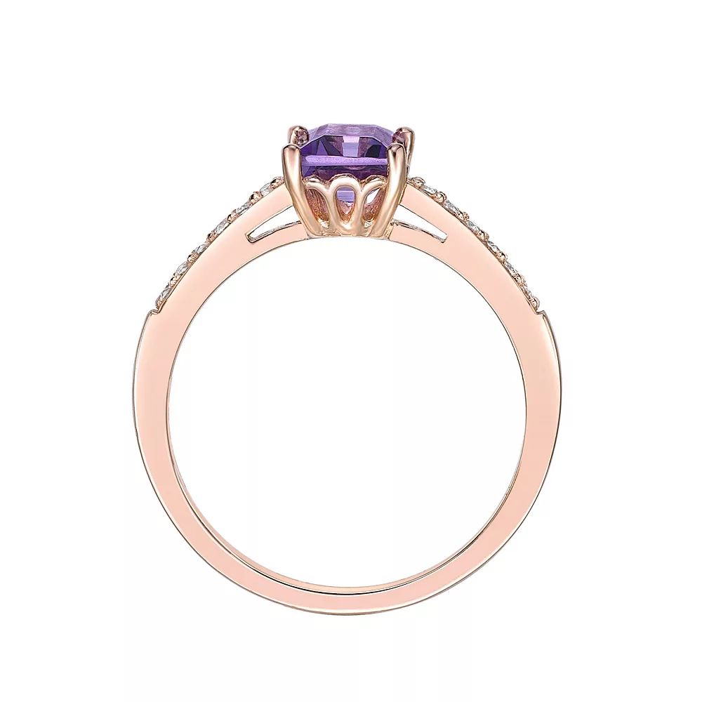 Gemminded 18k Rose Gold Over Silver Amethyst & White Topaz Ring 5 Gemminded 18k Rose Gold Over Silver Amethyst & White Topaz Ring - Image 3
