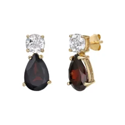Gemminded 18k Gold Over Silver Garnet & White Topaz Drop Earrings -Gemminded Jewelry 5955563 ALT