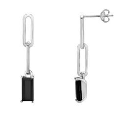 Gemminded Sterling Silver Onyx Linear Drop Earrings