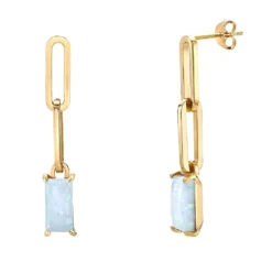 Gemminded 18k Gold Over Silver Lab-Created Opal Linear Drop Earrings -Gemminded Jewelry 5955565 ALT